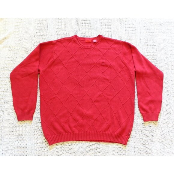 Izod red cable knit men sweater long sleeve Sz. XL 100% cotton Pull on Crew Neck - Picture 1 of 9